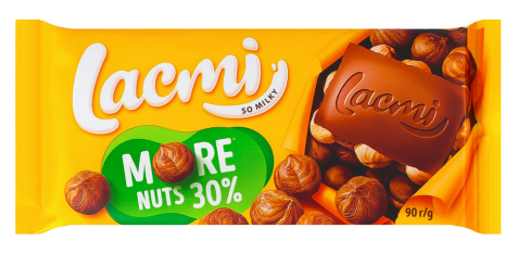 Шоколад Roshen Lacmi молочний з цілими лісовими горіхами 90 г